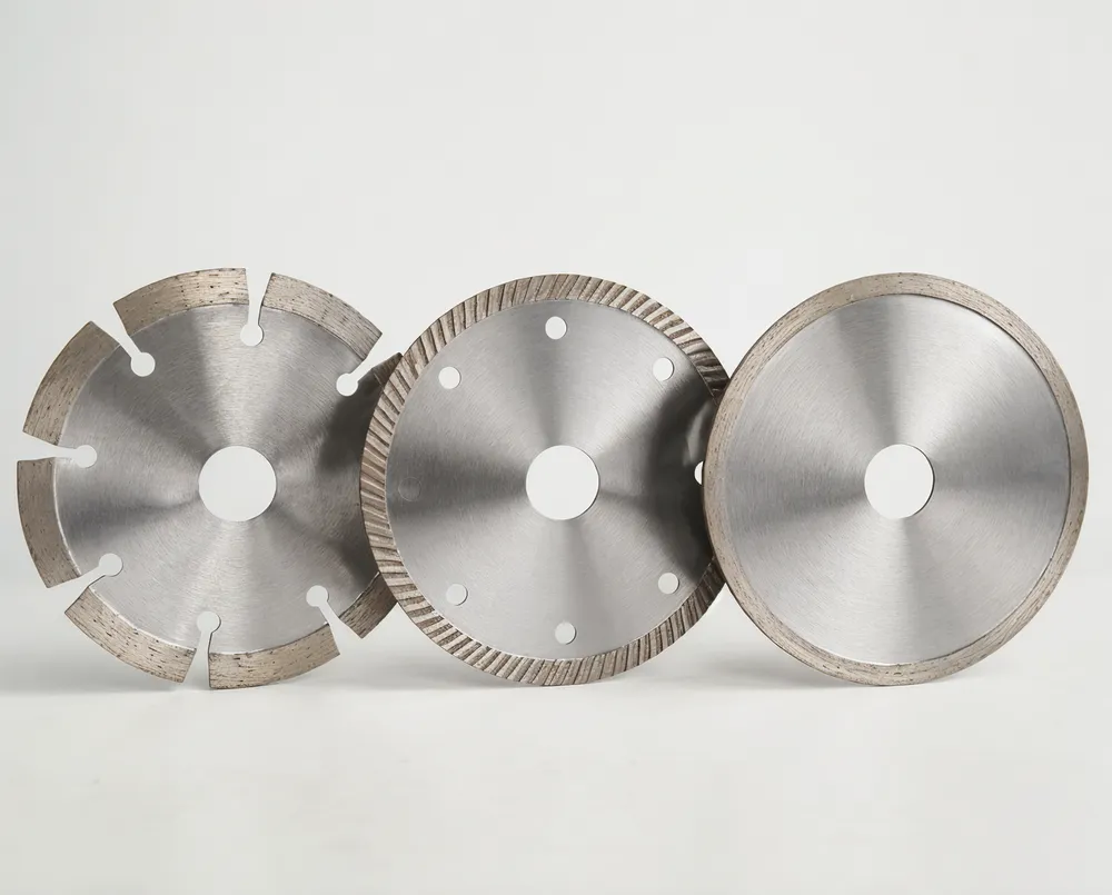 Diamond cutting disc for angle grinder — segmented, turbo, and continuous rim configurations displayed together