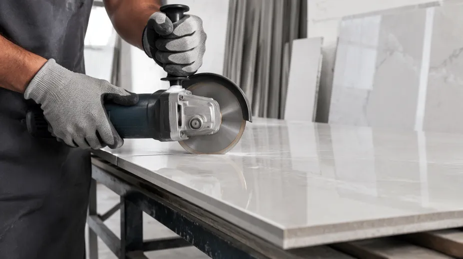 Continuous rim diamond disc making chip-free cut on large format porcelain tile