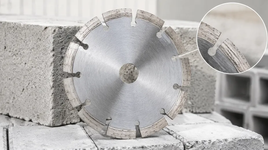 Segmented rim diamond cutting disc showing gullets between segments for debris clearance
