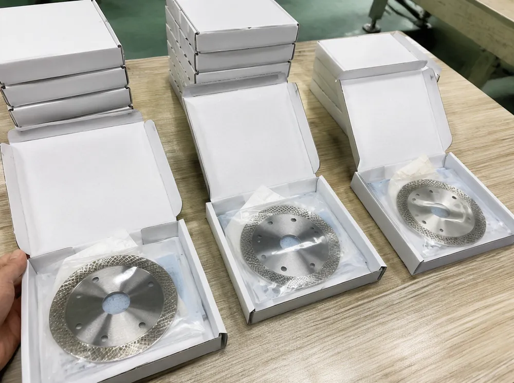 Sample batch of ceramic tile cutting discs packaged for testing