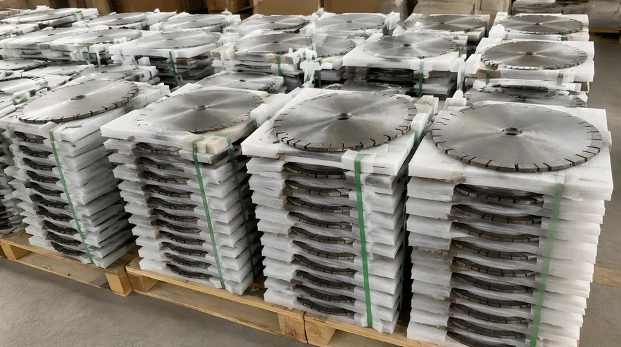 Wholesale concrete diamond cutting discs stacked and ready for shipment from CLSEG factory