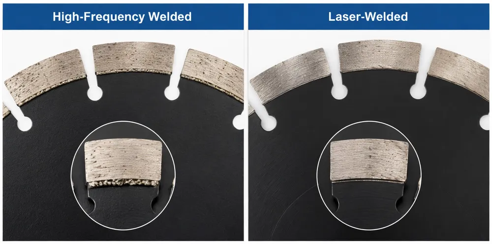 Comparison of laser-welded and high-frequency welded segment joints on concrete diamond cutting discs