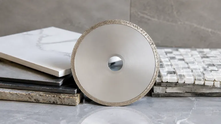 Fine grit continuous rim blade for ceramic tile and porcelain without micro-chipping