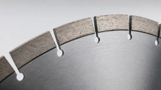 Close-up of segmented rim diamond blade showing gullets between segments