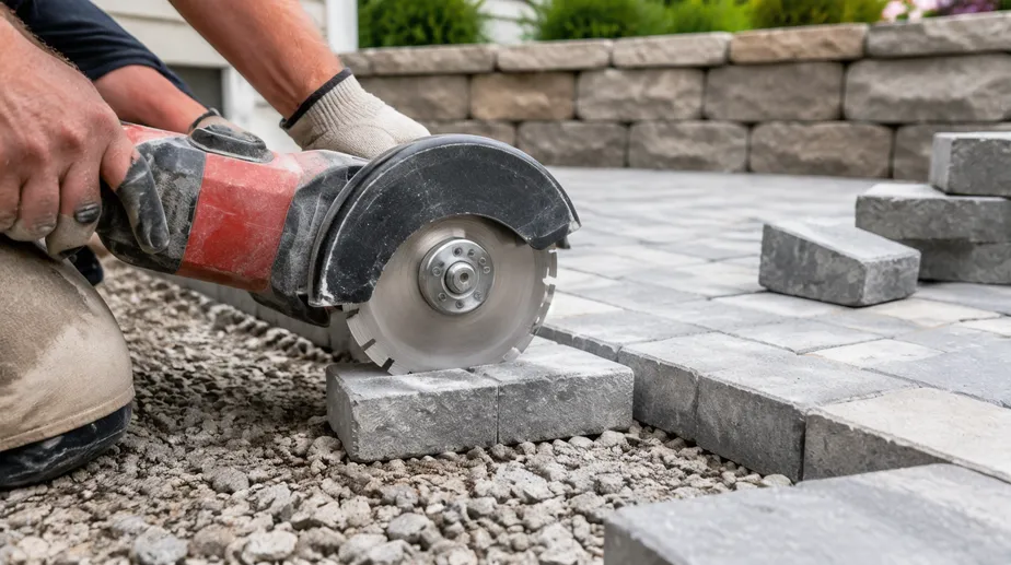 Segmented diamond disc cutting pavers for hardscape installation