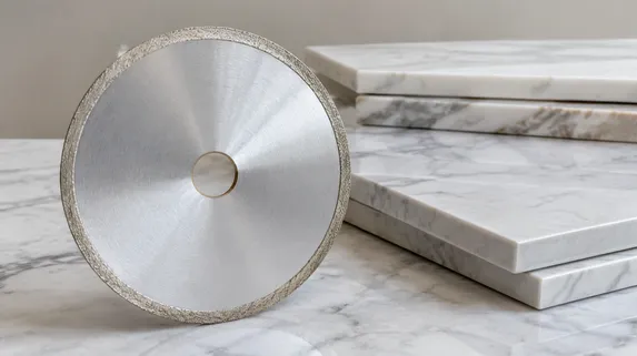 Continuous rim diamond disc for chip-free polished marble cutting