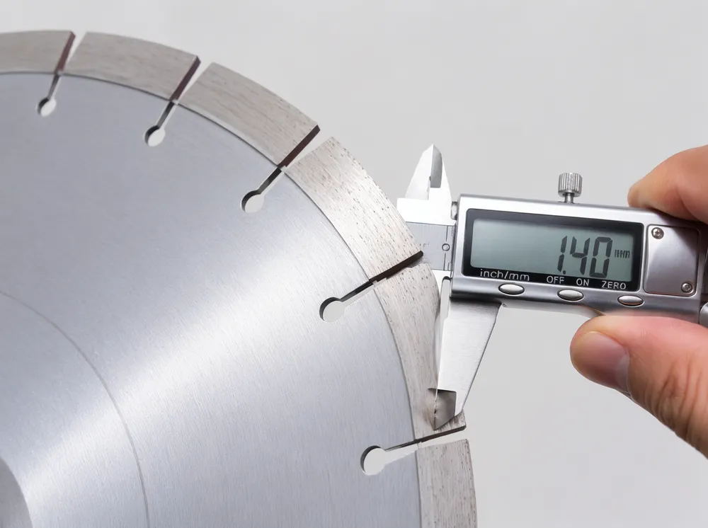 Thin diamond cutting disc with narrow kerf segment, showing 1.4mm cutting edge