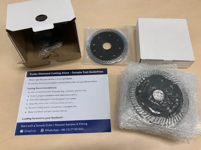Turbo diamond cutting disc sample order packaging with test guidelines