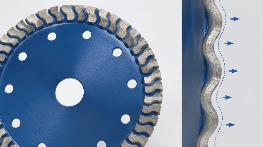 Turbo wave diamond cutting disc showing sinusoidal wave pattern in the vertical axis for aggressive material removal