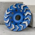 Arrow-segment diamond cup grinding wheel for coatings and adhesives