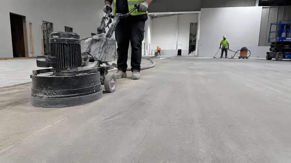 Diamond cup grinding wheel used on commercial concrete floor preparation project