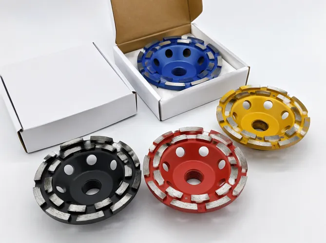 Custom diamond cup grinding wheel with branded color coding and private-label packaging