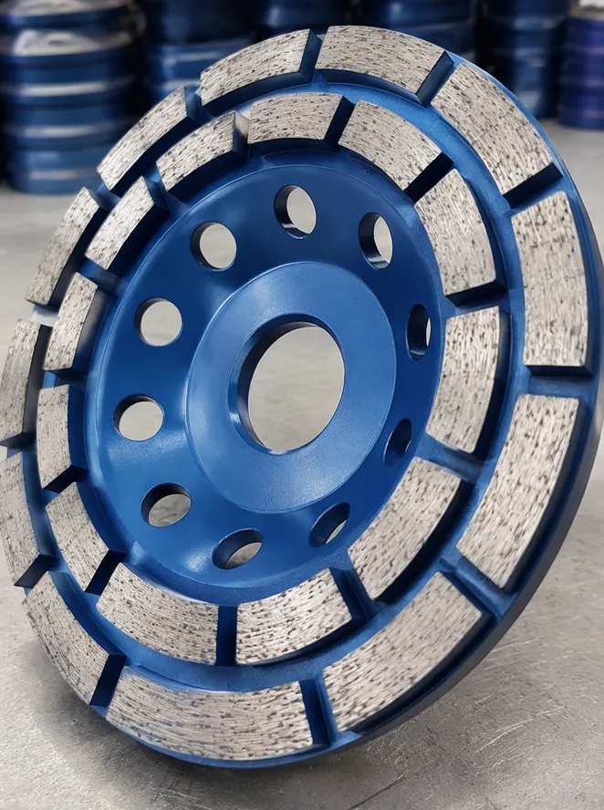 Close-up of diamond cup grinding wheel showing sintered segments on the face