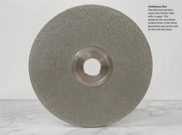 Continuous rim diamond grinding disc showing full-face abrasive coverage