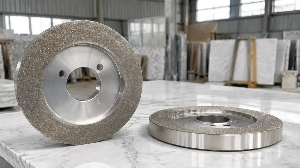 Continuous face diamond grinding wheel — flat uninterrupted bond surface for medium-density stone processing