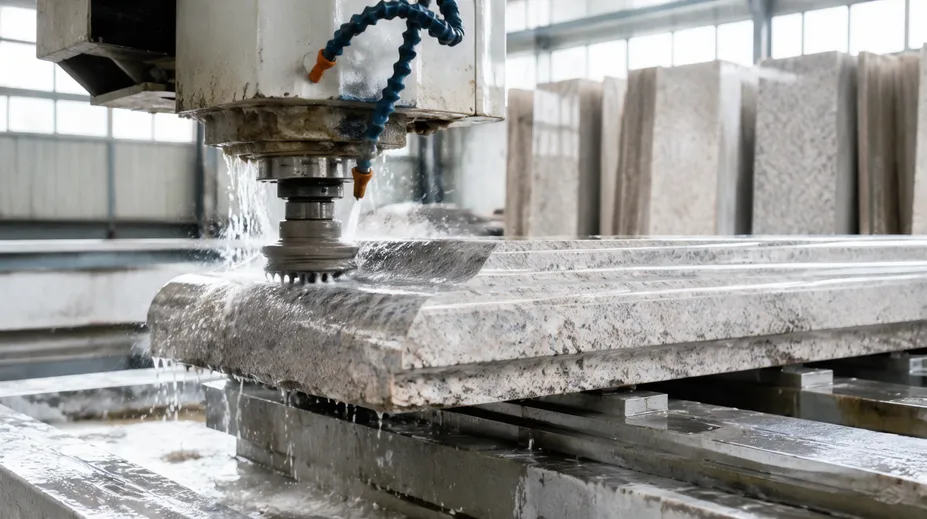 CNC stone profiling center cutting architectural stone profiles with diamond grinding wheels