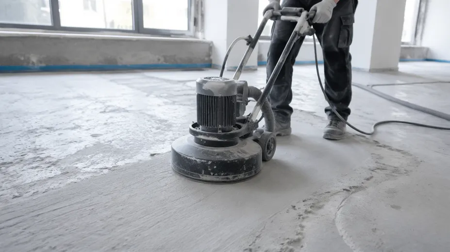 Construction site using cup grinding wheels for surface preparation and concrete leveling