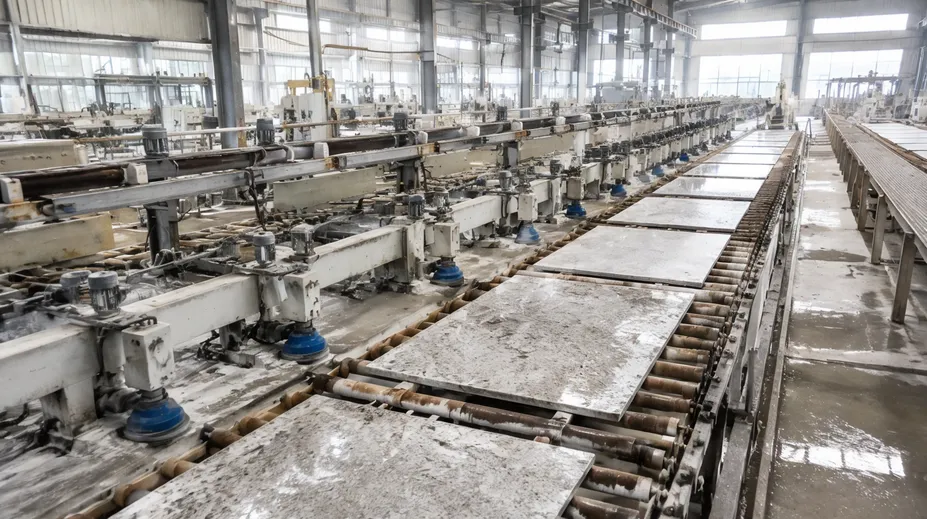 Large-scale quarry processing plant running automated stone calibration and polishing lines