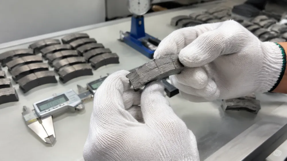 Close-up quality inspection of diamond grinding tool segments showing uniform bonding and wear patterns