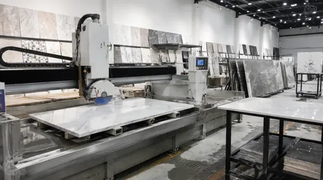 Tile and slab showroom with in-house custom cutting service