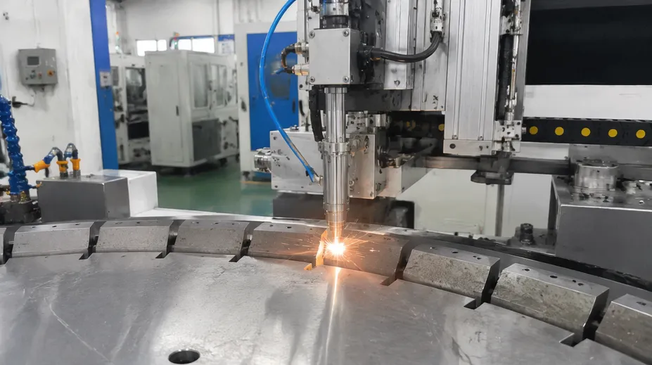 Laser welding line with wider beam profile for concrete blade segment attachment