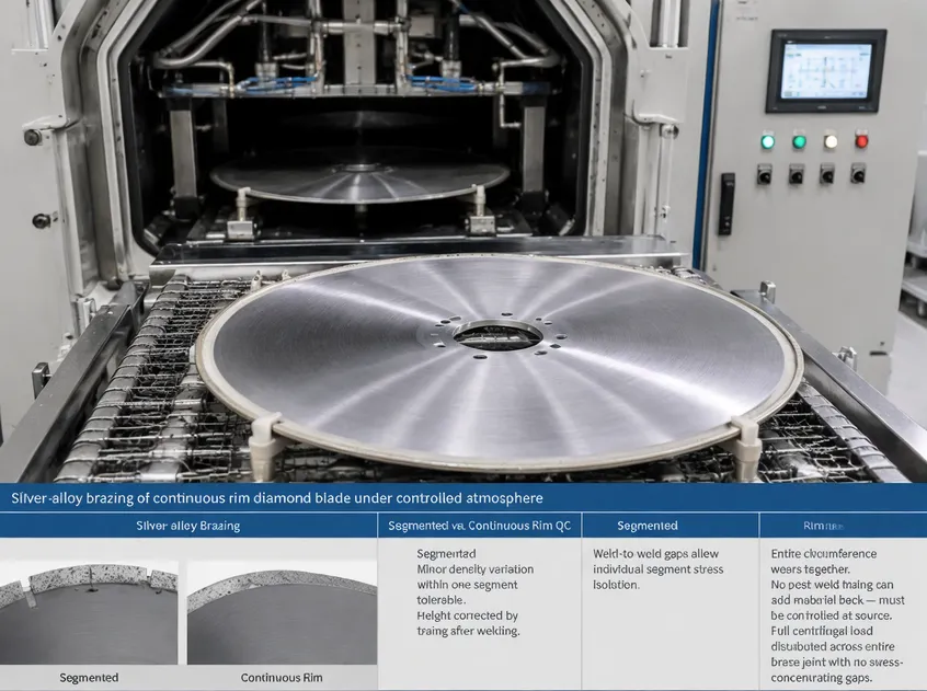 Silver-alloy brazing of continuous rim diamond blade under controlled atmosphere