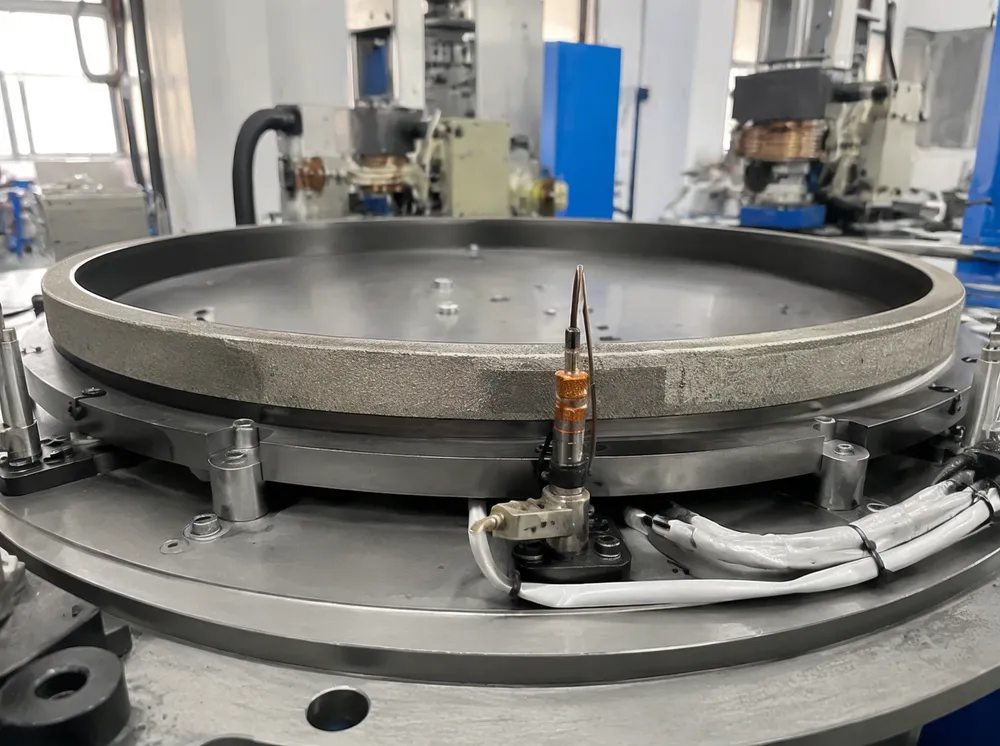 Continuous rim sintering process showing ring die and thermocouple monitoring