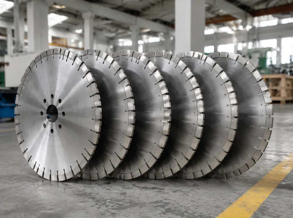 Diamond gang saw blade set of matched blades for multi-blade frame block cutting