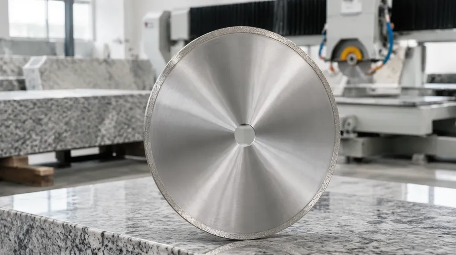 Continuous rim granite saw blade with no gullets for smooth cut finish