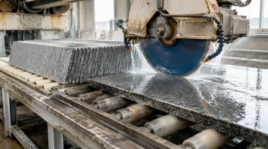 Granite cladding panel production line cutting thin panels for building facades
