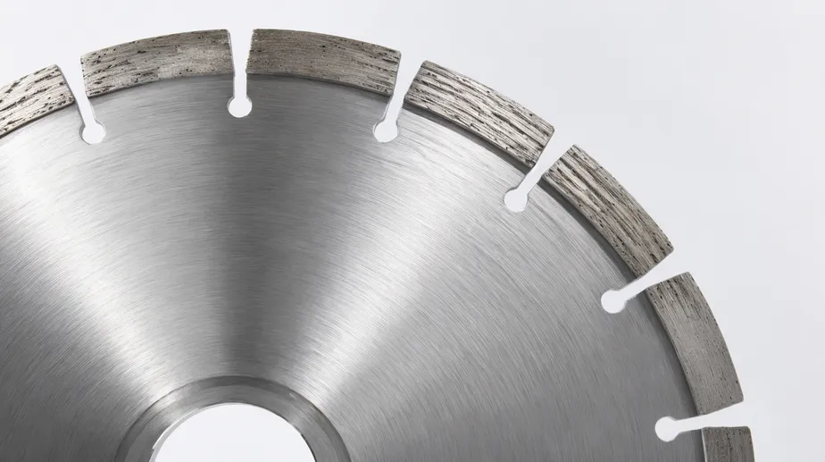 Standard segmented granite saw blade showing gullet design for cooling water flow