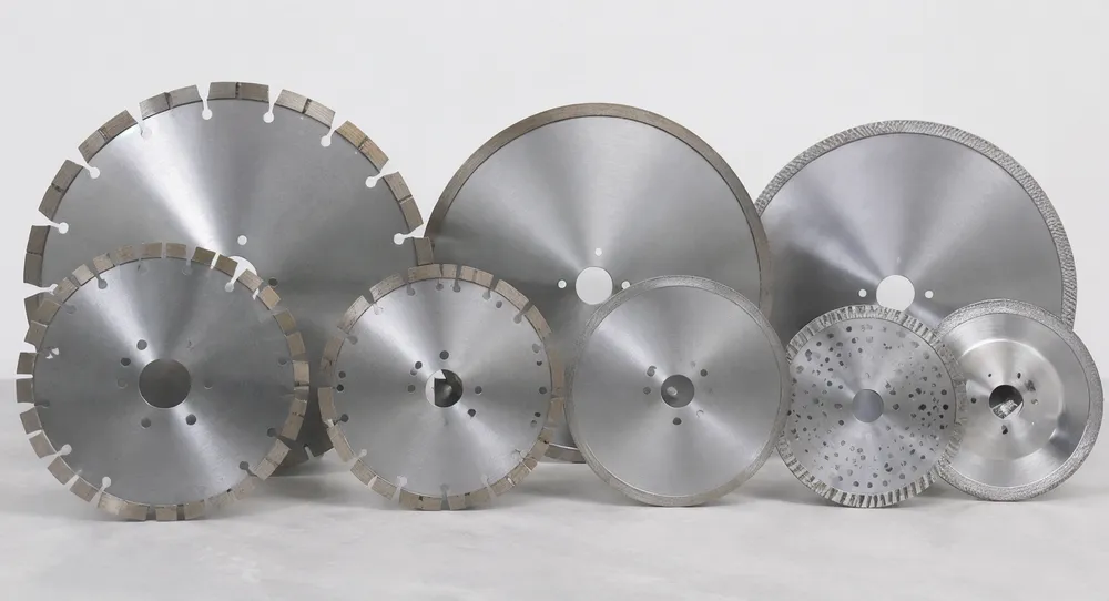 Diamond saw blade construction types including segmented, continuous rim, and laser welded variants arranged for comparison