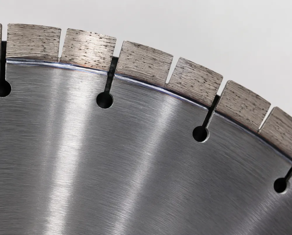 Laser welded diamond blade showing the precision laser bond between diamond segment and steel core
