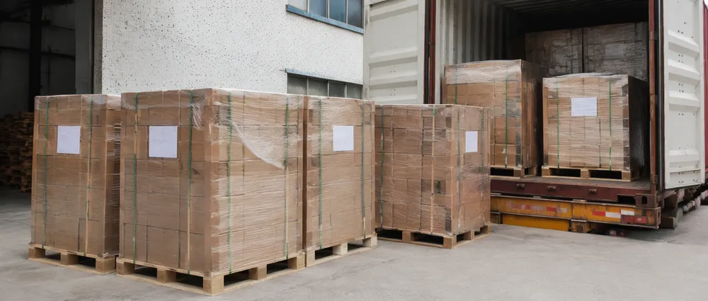 Palletized cartons of VCI-wrapped laser welded diamond blades ready for container loading