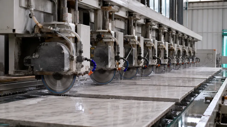 Automated marble tile cutting production line with multiple blades running simultaneously