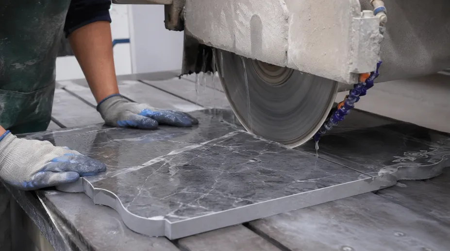 Precision cutting marble memorial plaque with narrow-kerf blade