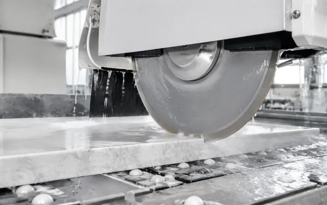 Continuous rim diamond blade for chip-free quartzite cutting on precision saws