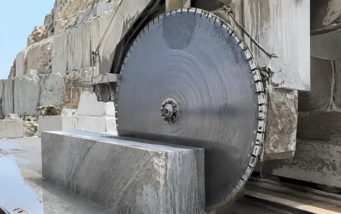 Large diameter diamond blade for quartzite block cutting at quarry level