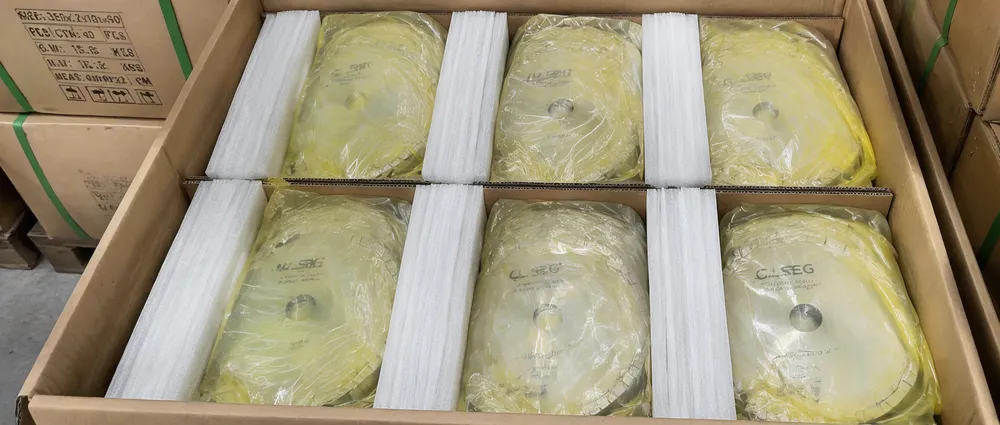 CLSEG sintered stone saw blade export packaging with VCI film and foam inserts