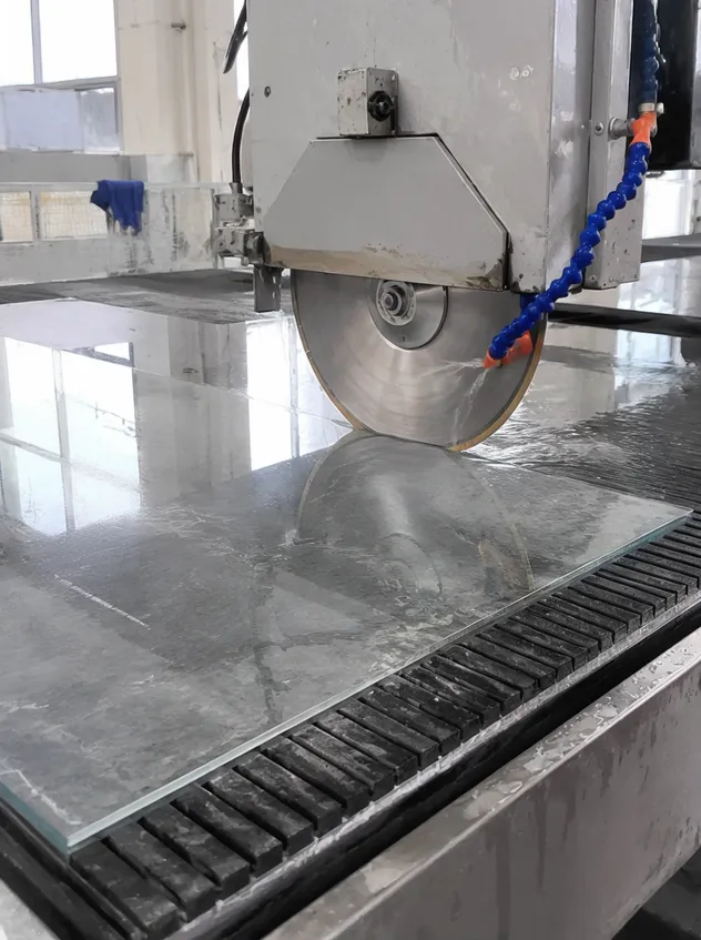 Nano crystallized glass panel being precision cut for luxury interior application