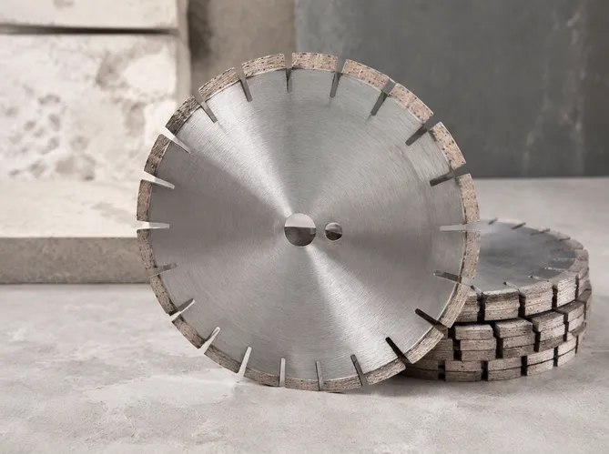 Double-sided turbo diamond blade with segments on both faces for dual cutting