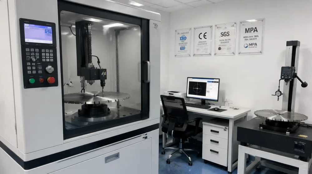 CLSEG quality control lab with CNC tensioning and runout measurement equipment for wet cut diamond blades