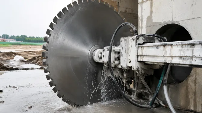 Large diameter wet-cut diamond wall saw blade for concrete cutting