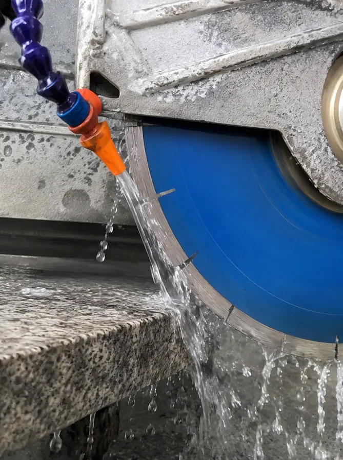 Water flow on diamond blade segment during wet cutting operation