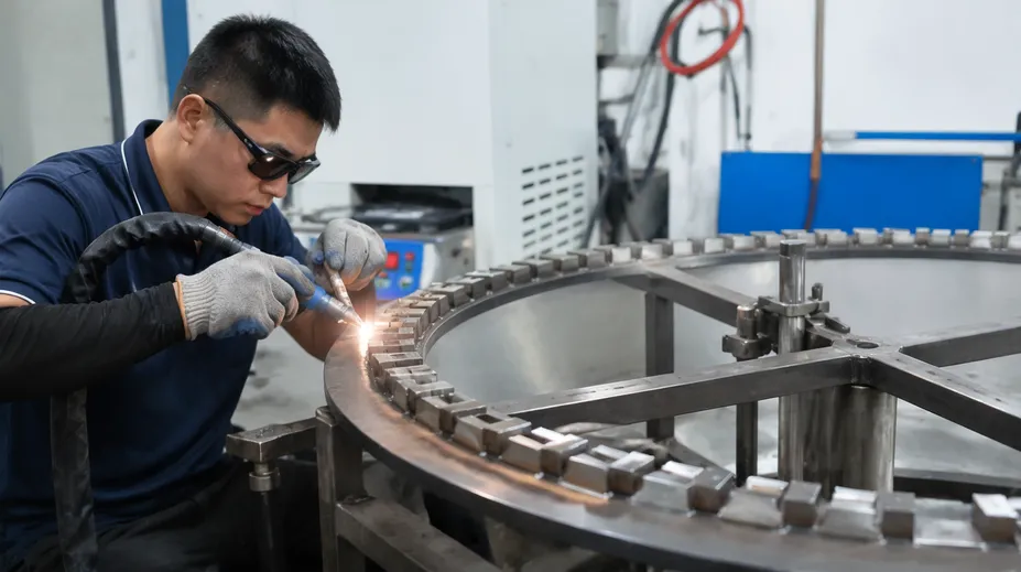 OEM blade manufacturer welding gang saw diamond segments onto steel frames