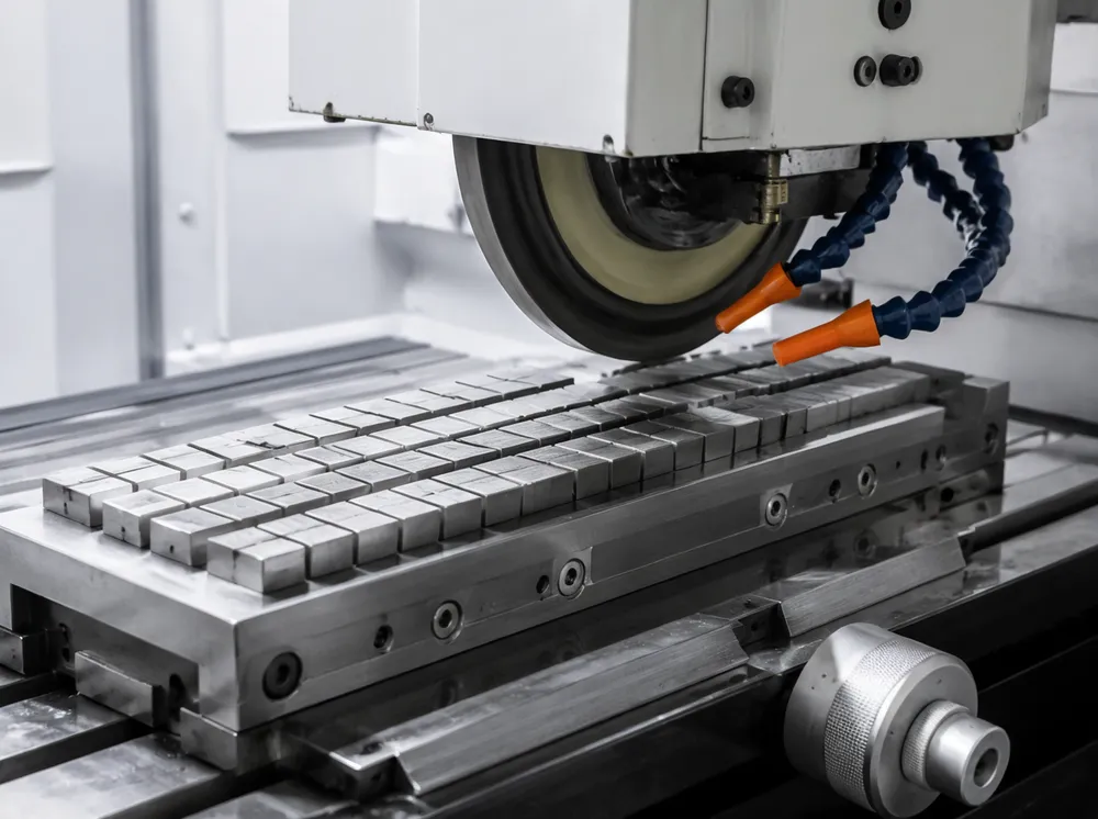 CNC surface grinder machining diamond segments to precise dimensional tolerances