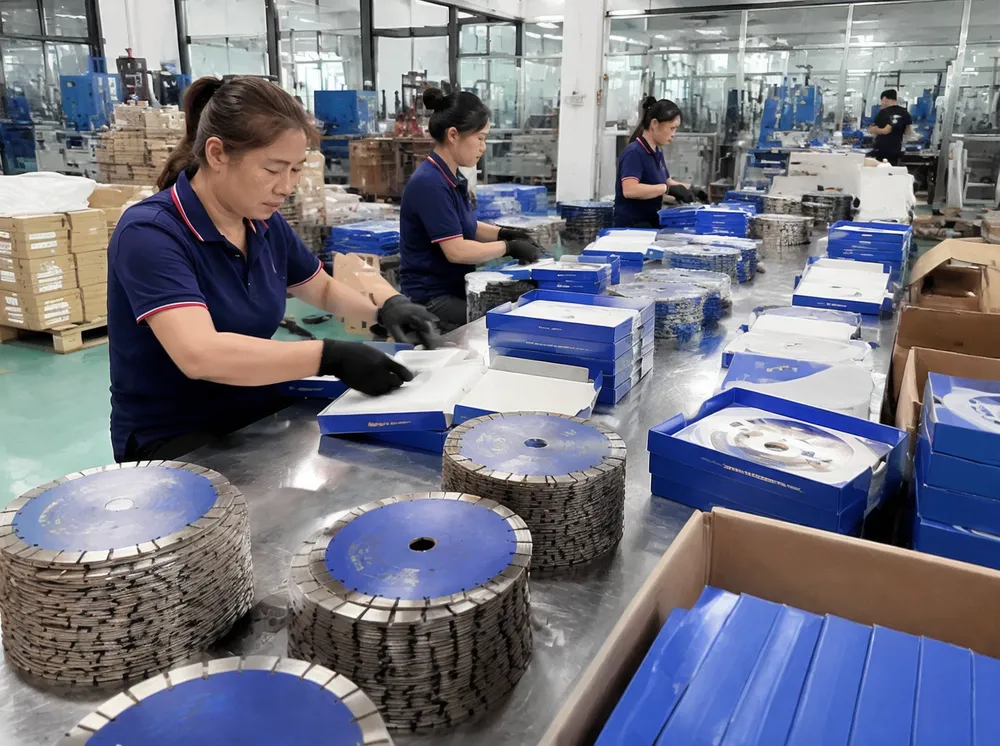 CLSEG factory floor with direct export packaging line for diamond saw blades