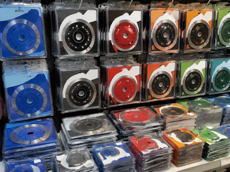 Diamond cutting discs packaged for retail distribution in hardware stores